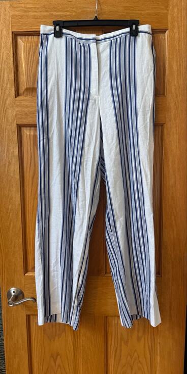 Halogen Pants - Halogen Blue & White Stripe Wide Leg Trousers Women's Medium (NWOT)